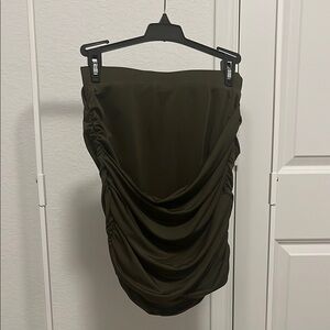 Elegant Olive Green Ruched Skirt